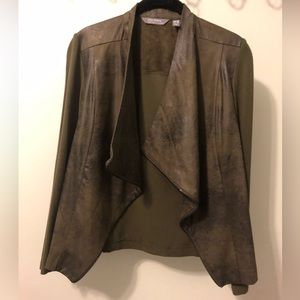 Lisa Rinna Brown Faux Leather Drape Front Jacket. Size XXS. Great Condition.